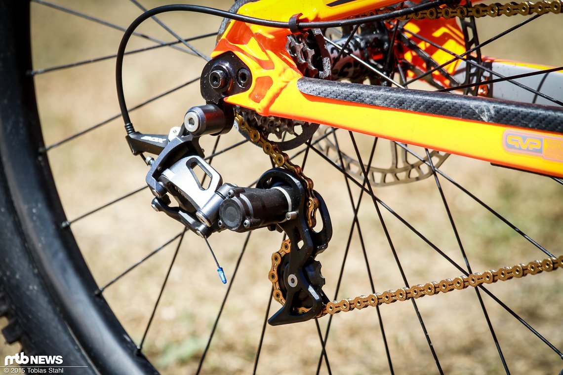 Das Schaltwerk mit kurzem Käfig am Downhill-Bike