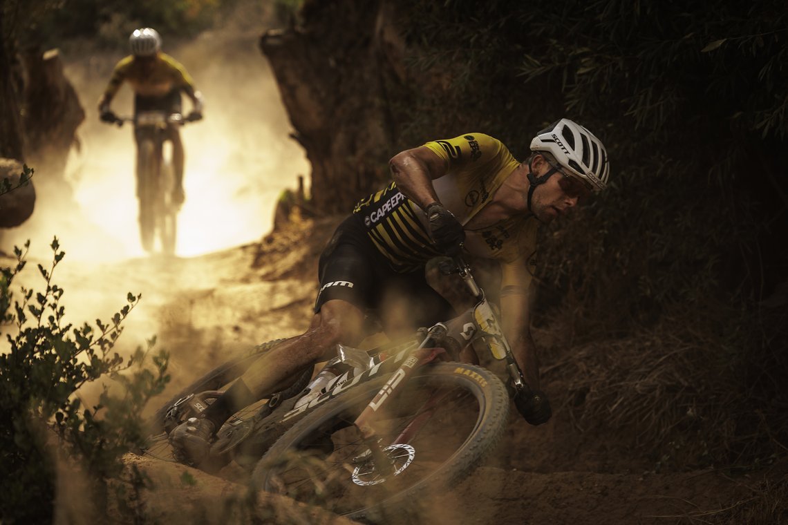 Filippo Colombo and Nino Schurter during Stage 4 of the 2025 Absa Cape Epic Mountain Bike stage race held at Fairview, Paarl, Cape Town, South Africa on the 20th March 2025. Photo by Nick Muzik/Cape Epic
PLEASE ENSURE THE APPROPRIATE CREDIT IS GIVEN 