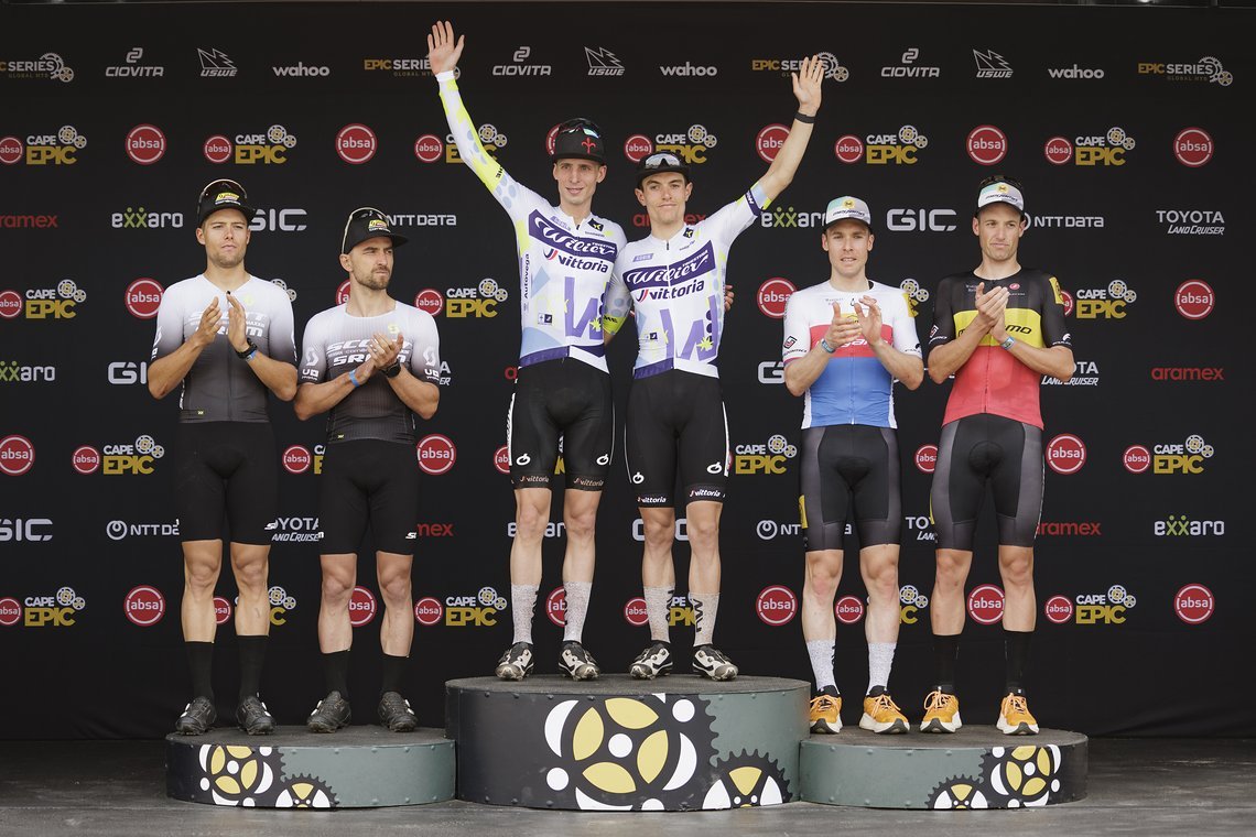 Luca BRAIDOT and Simone AVONDETTO win Stage 4 of the 2025 Absa Cape Epic Mountain Bike stage race held at Fairview, Paarl, Cape Town, South Africa on the 20th March 2025. Photo by Nick Muzik/Cape Epic
PLEASE ENSURE THE APPROPRIATE CREDIT IS GIVEN TO 