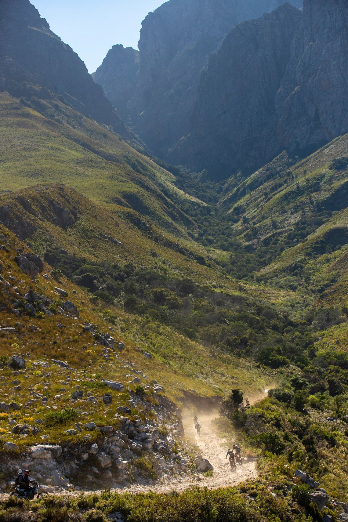 Riders during stage 1 of the 2022 Absa Cape Epic Mountain Bike stage race from Lourensford Wine Estate to Lourensford Wine Estate, South Africa on the 21st March 2022. Photo by Gary Perkin