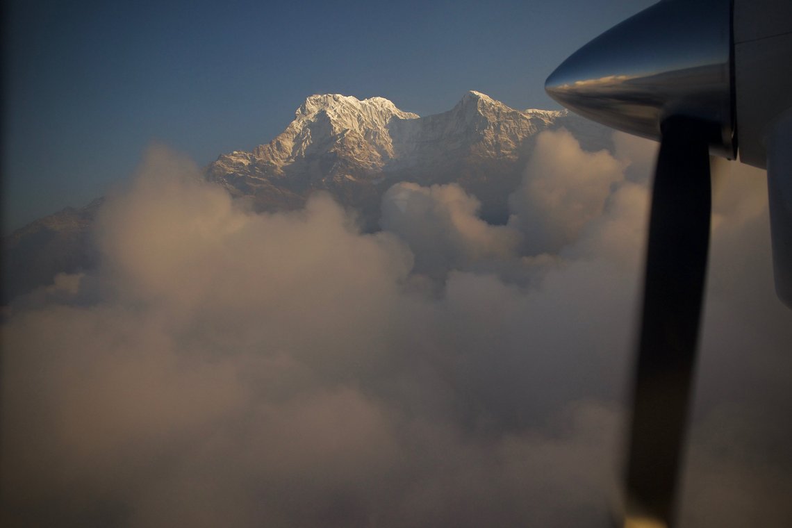 "World's most spectacular commercial flight" - Blick auf das Annapurna-Massiv.