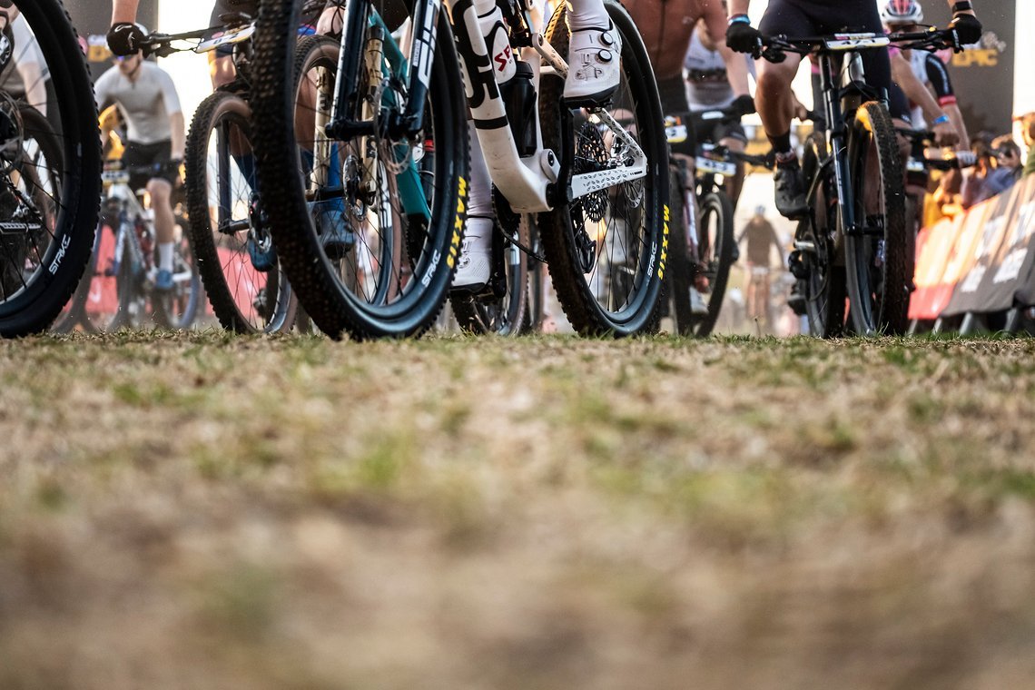 Wheels of the elite men get rolling during Stage 1 of the 2025 Absa Cape Epic Mountain Bike stage race held at Meerendal Wine Estate, Cape Town, South Africa on the 17th March 2025. Photo by Dom Barnardt/Cape Epic
PLEASE ENSURE THE APPROPRIATE CREDIT