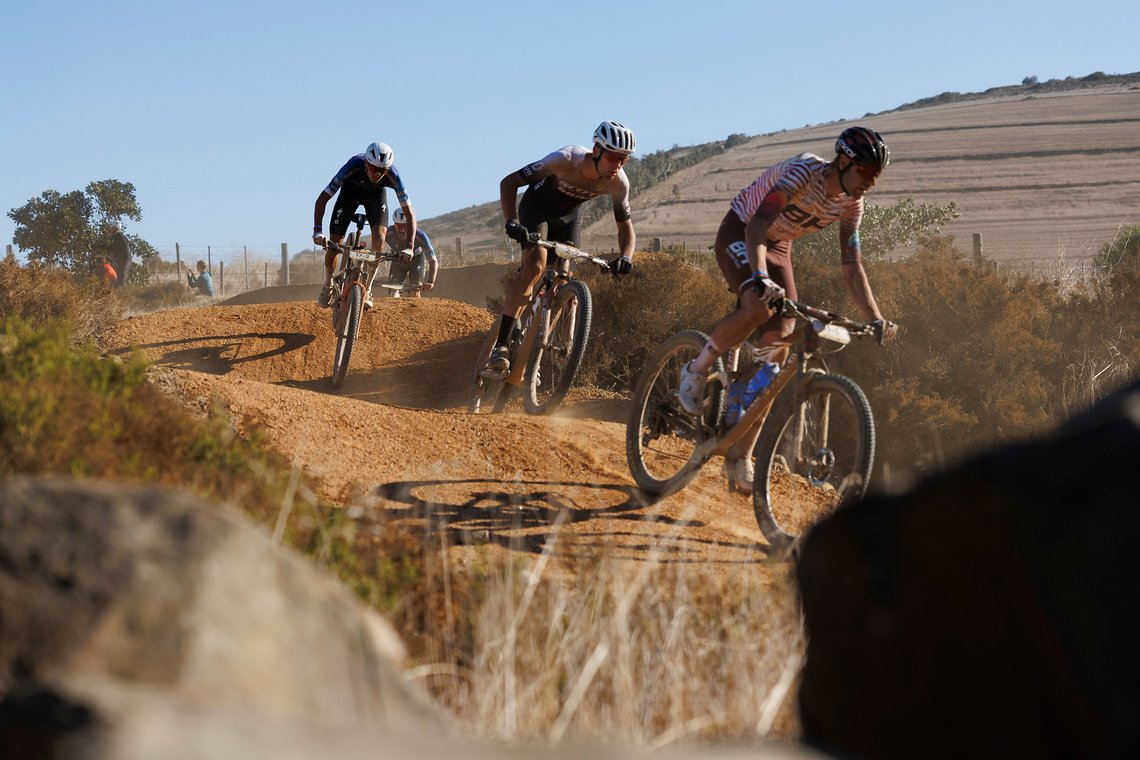 during Stage 1 of the 2025 Absa Cape Epic Mountain Bike stage race held at Meerendal Wine Estate, Cape Town, South Africa on the 17th March 2025. Photo by Nick Muzik/Cape Epic
PLEASE ENSURE THE APPROPRIATE CREDIT IS GIVEN TO THE PHOTOGRAPHER AND ABSA