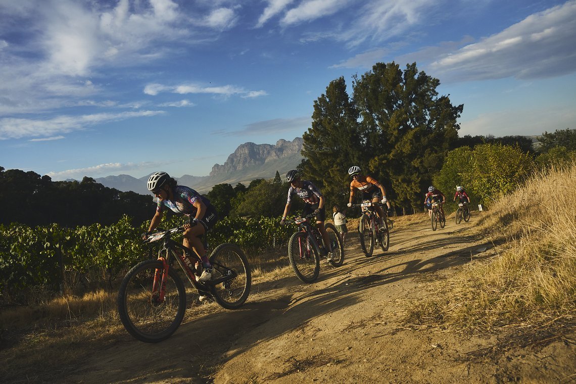 UCI Women during Stage 4 of the 2025 Absa Cape Epic Mountain Bike stage race held at Fairview, Paarl, Cape Town, South Africa on the 20th March 2025. Photo by Michael Chiaretta/Cape Epic
PLEASE ENSURE THE APPROPRIATE CREDIT IS GIVEN TO THE PHOTOGRAPH