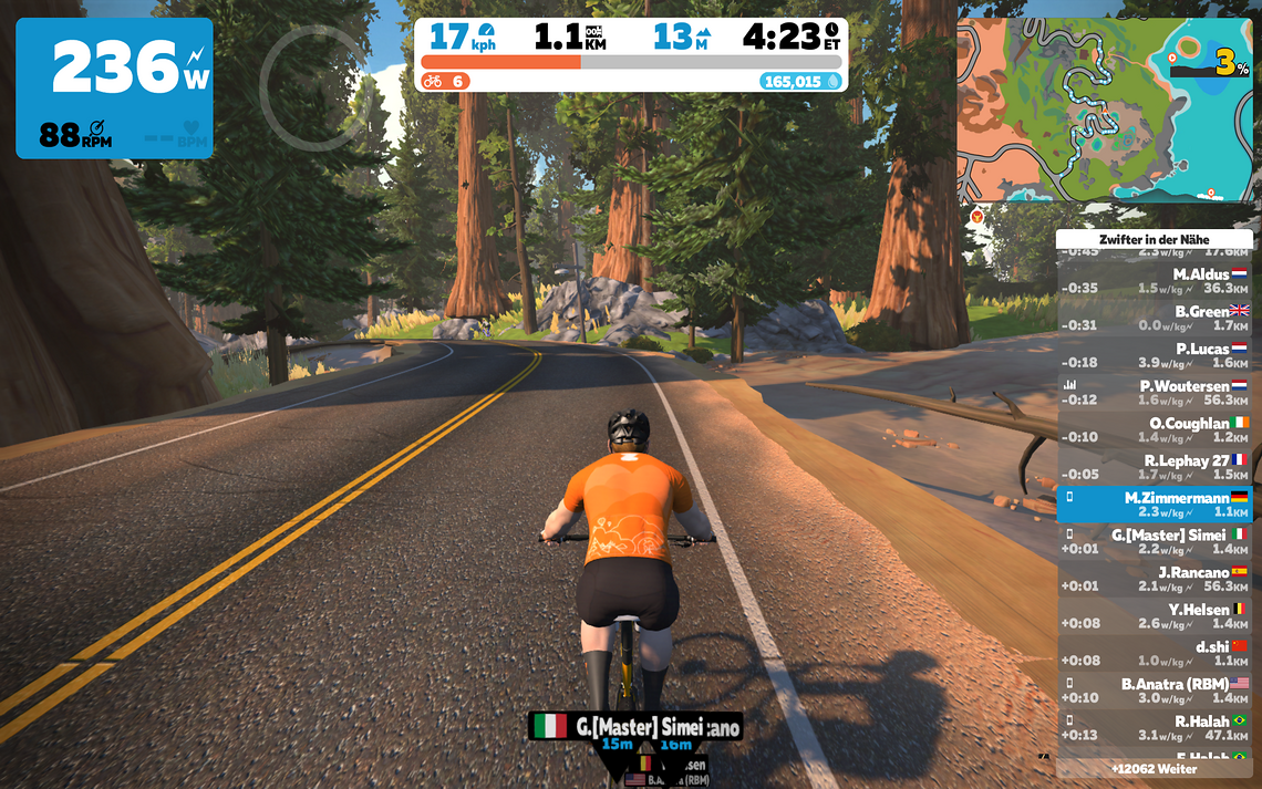 Eigentlich ist man bei Zwift mit einem Rennrad auf der Straße unterwegs …