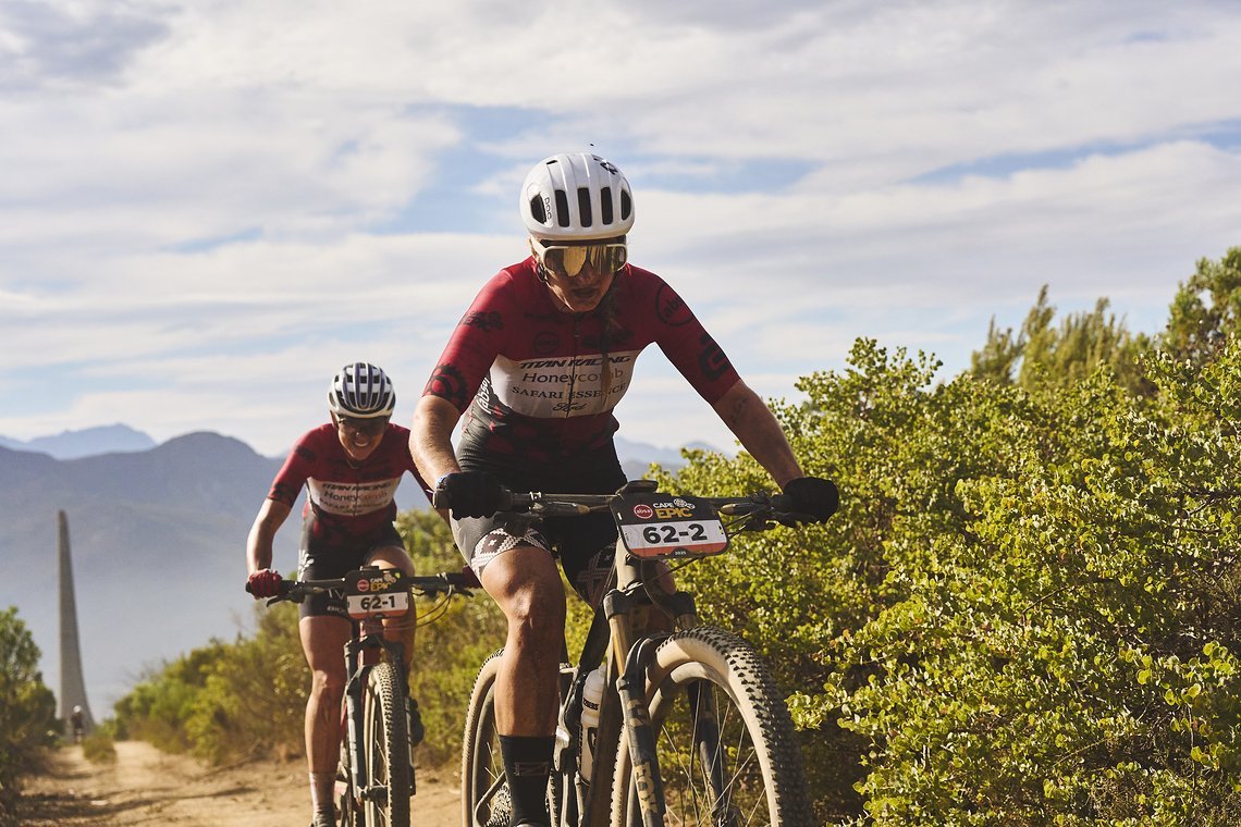 during Stage 4 of the 2025 Absa Cape Epic Mountain Bike stage race held at Fairview, Paarl, Cape Town, South Africa on the 20th March 2025. Photo by Michael Chiaretta/Cape Epic
PLEASE ENSURE THE APPROPRIATE CREDIT IS GIVEN TO THE PHOTOGRAPHER AND ABS