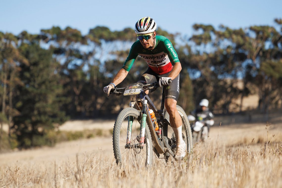during Stage 1 of the 2025 Absa Cape Epic Mountain Bike stage race held at Meerendal Wine Estate, Cape Town, South Africa on the 17th March 2025. Photo by Nick Muzik/Cape Epic
PLEASE ENSURE THE APPROPRIATE CREDIT IS GIVEN TO THE PHOTOGRAPHER AND ABSA