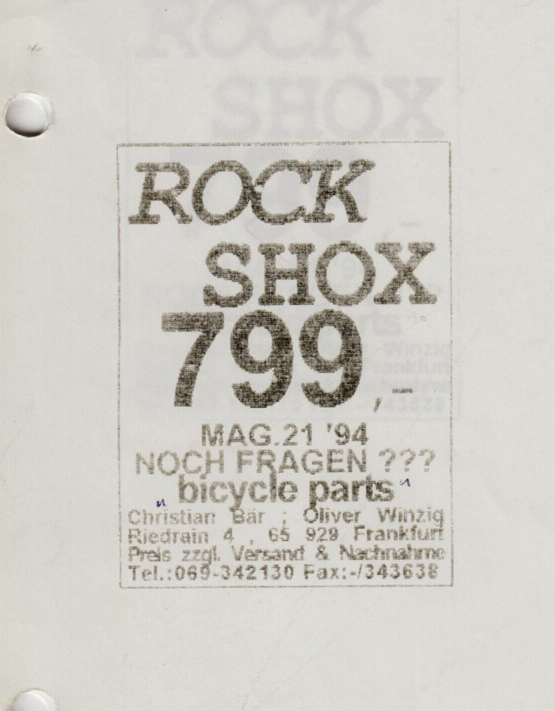 So wurde schon sehr früh die allererste Anzeige in einer Zeitschrift veröffentlicht – selbstverständlich für die RockShox Mag 21!