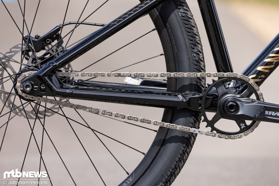 Der unauffällige Singlespeed-Antrieb wird mit einer Race Face Aeffect-Kurbel komplettiert.