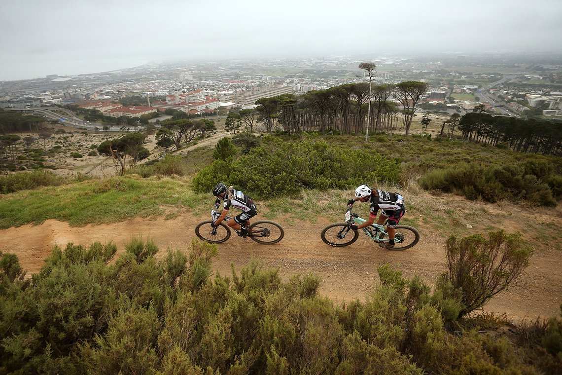 Randy Egues and Robert McCarty during the Prologue of the 2019 Absa Cape Epic Mountain Bike stage race held at the University of Cape Town in Cape Town, South Africa on the 17th March 2019.

Photo by Shaun Roy/Cape Epic

PLEASE ENSURE THE APPROPR