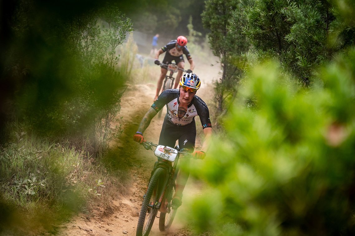 Simon Andreassen and Christoph Sauser of Investec Songo Specialized 2 during the Prologue of the 2019 Absa Cape Epic Mountain Bike stage race held at the University of Cape Town in Cape Town, South Africa on the 17th March 2019.

Photo by Nick Muzi