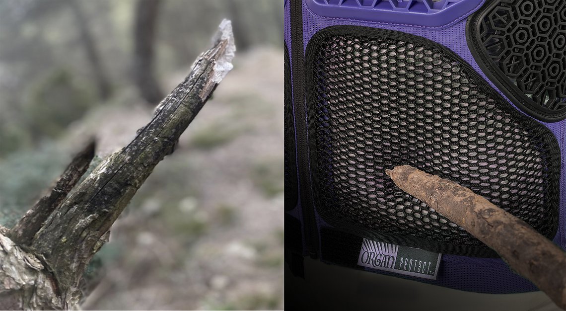 Das neue Schutzsystem im Bauchbereich soll die Organe vor spitzen Ästen und kantigen Steinen schützen.