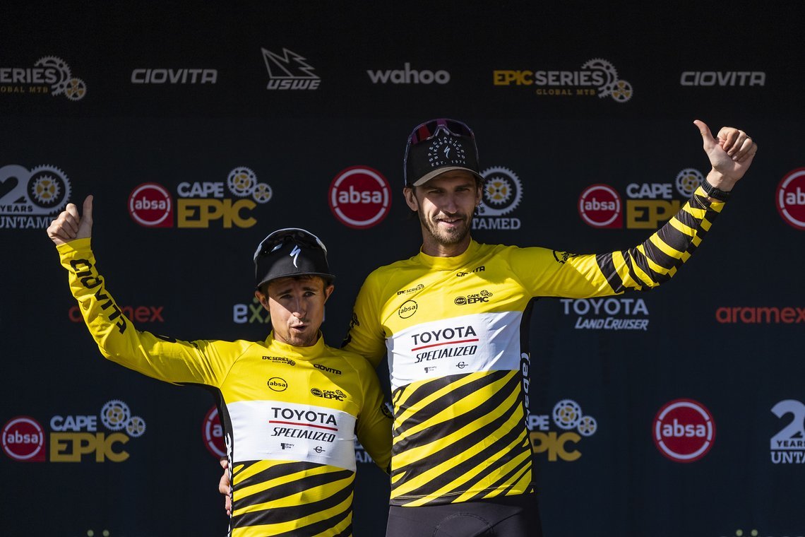 Howard Grotts and Matt Beers during Stage 5 of the 2024 Absa Cape Epic Mountain Bike stage race from CPUT, Wellington to CPUT, Wellington, South Africa on 22 March 2024. Photo by Dom Barnardt /Cape Epic
PLEASE ENSURE THE APPROPRIATE CREDIT IS GIVEN T