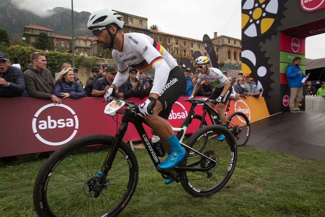 Manuel Fumic & Henrique Avancini - Cannondale Factory Racing during the Prologue of the 2019 Absa Cape Epic Mountain Bike stage race held at the University of Cape Town in Cape Town, South Africa on the 17th March 2019.

Photo by Dwayne Senior/Cape