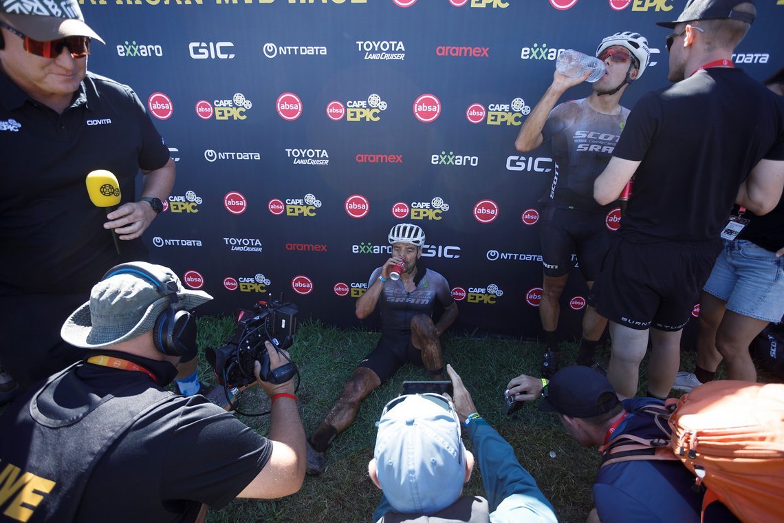 during Stage 1 of the 2025 Absa Cape Epic Mountain Bike stage race held at Meerendal Wine Estate, Cape Town, South Africa on the 17th March 2025. Photo by Nick Muzik/Cape Epic
PLEASE ENSURE THE APPROPRIATE CREDIT IS GIVEN TO THE PHOTOGRAPHER AND ABSA