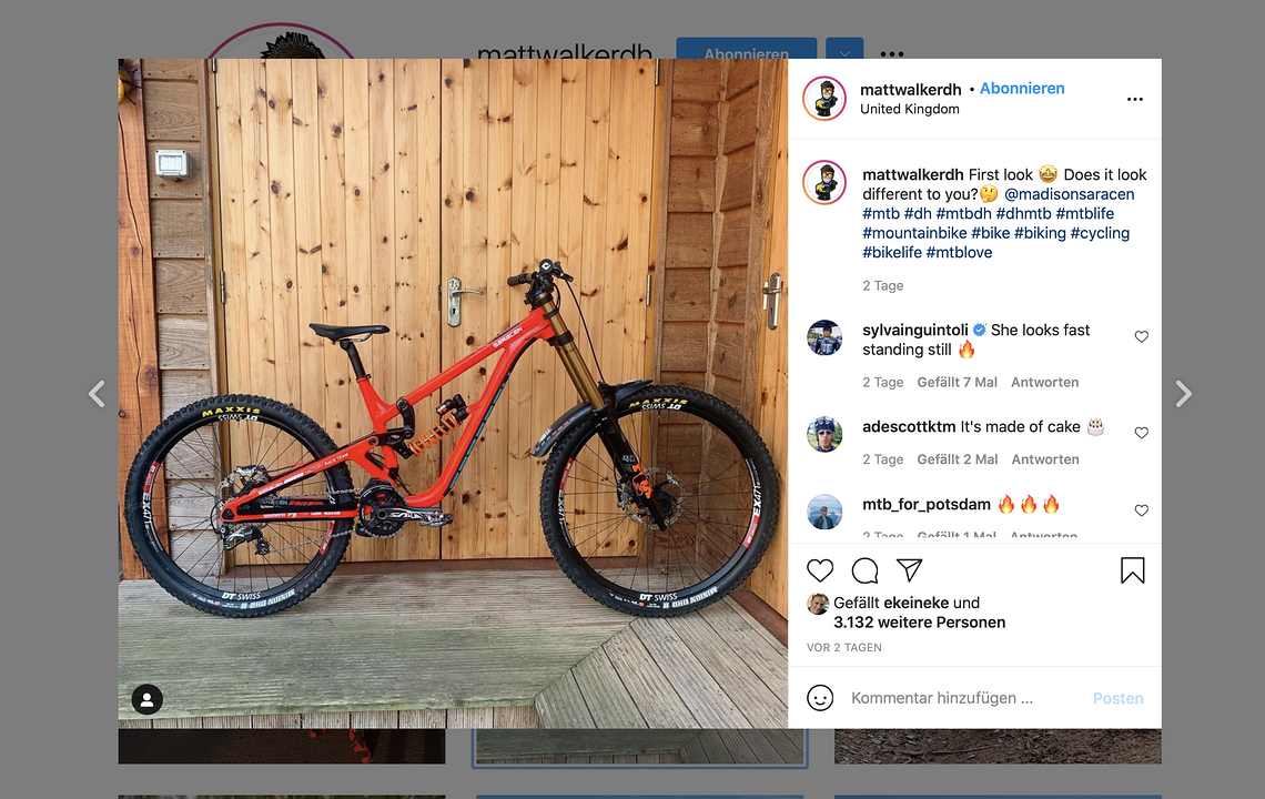 Matt Walker hat kurzerhand selbst ein Bild seines neuen Bikes gepostet