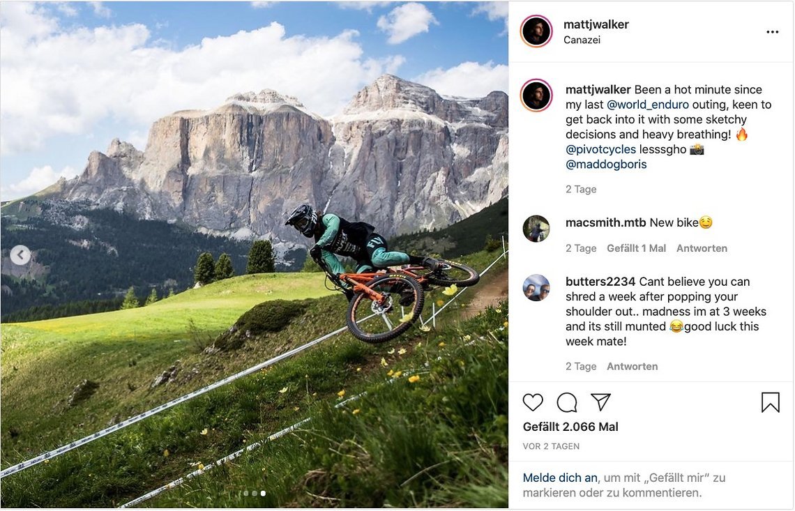 Auch querlegen kann man das Rad anscheinend nicht so schlecht, wie Matt Walker beweist.