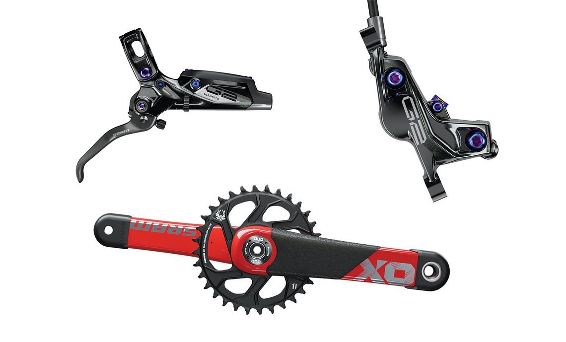 SRAM spendiert einen Satz G2-Bremsen sowie die X01 DH-Kurbeln aus Carbon!