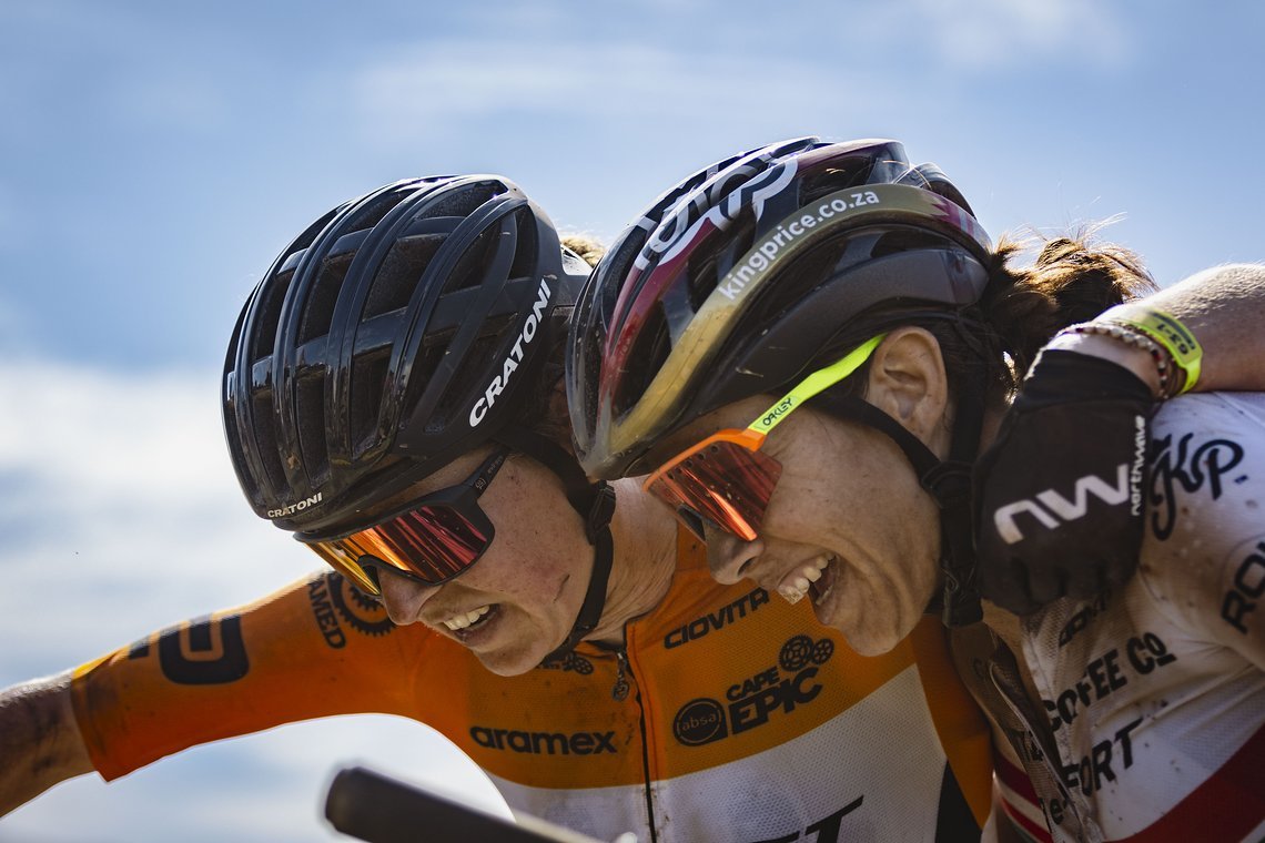 Finish Stage 5 of the 2024 Absa Cape Epic Mountain Bike stage race from CPUT, Wellington to CPUT, Wellington, South Africa on 22 March 2024. Photo by Max Sullivan/Cape Epic
PLEASE ENSURE THE APPROPRIATE CREDIT IS GIVEN TO THE PHOTOGRAPHER AND ABSA CA