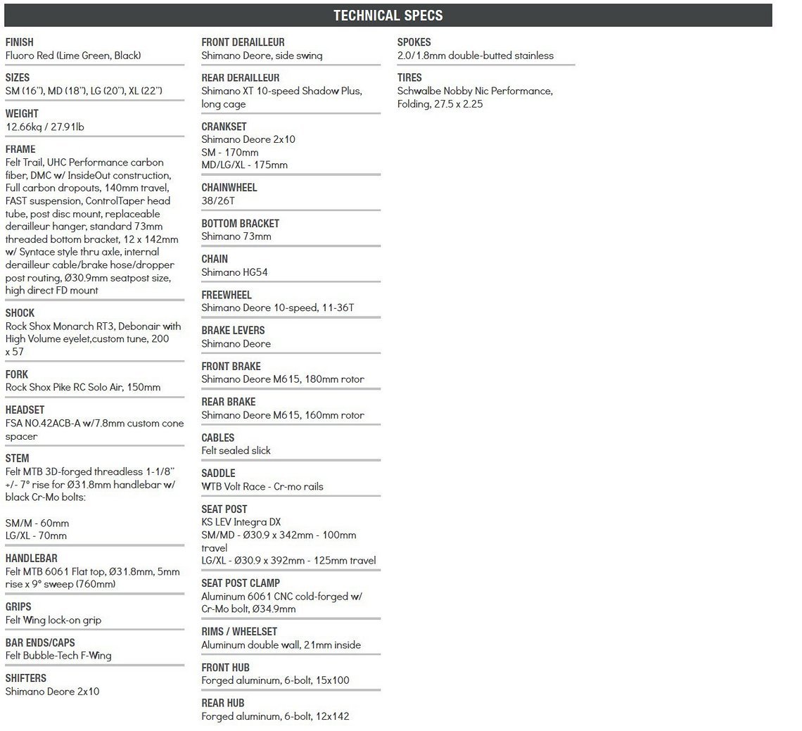 Felt Decree 3 Specs