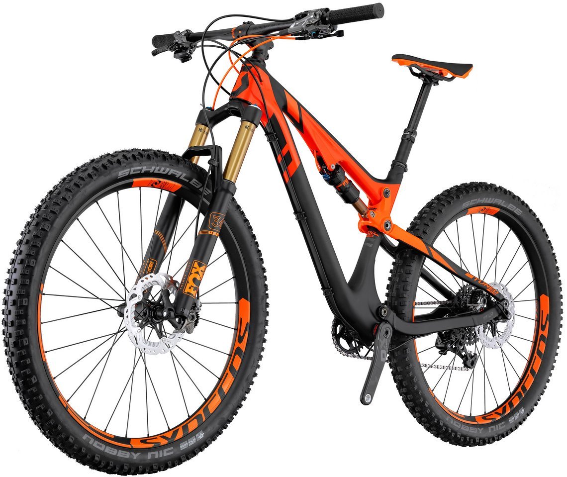 Leichtes Trailbike mit vom Lenker verstellbarer Gabel und Hinterbau