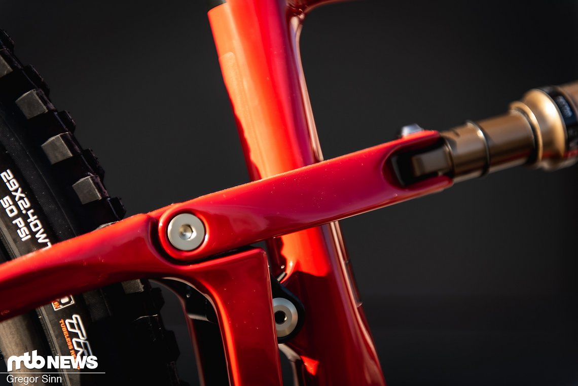 Der Dämpfer wird über ein ziemlich langes Yoke aus Carbon aktiviert.