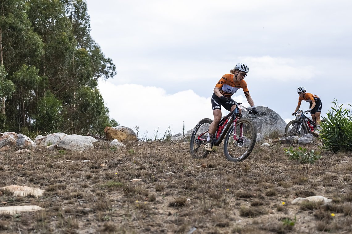 Annika Langvad and Sofia Villifane during Stage 5 of the 2025 Absa Cape Epic Mountain Bike stage race held from Fairview, Paarl, to Lourensford Wine Estate, Somerset West, Cape Town, South Africa on the 21st March 2025. Photo by Dom Barnardt/Cape Epi