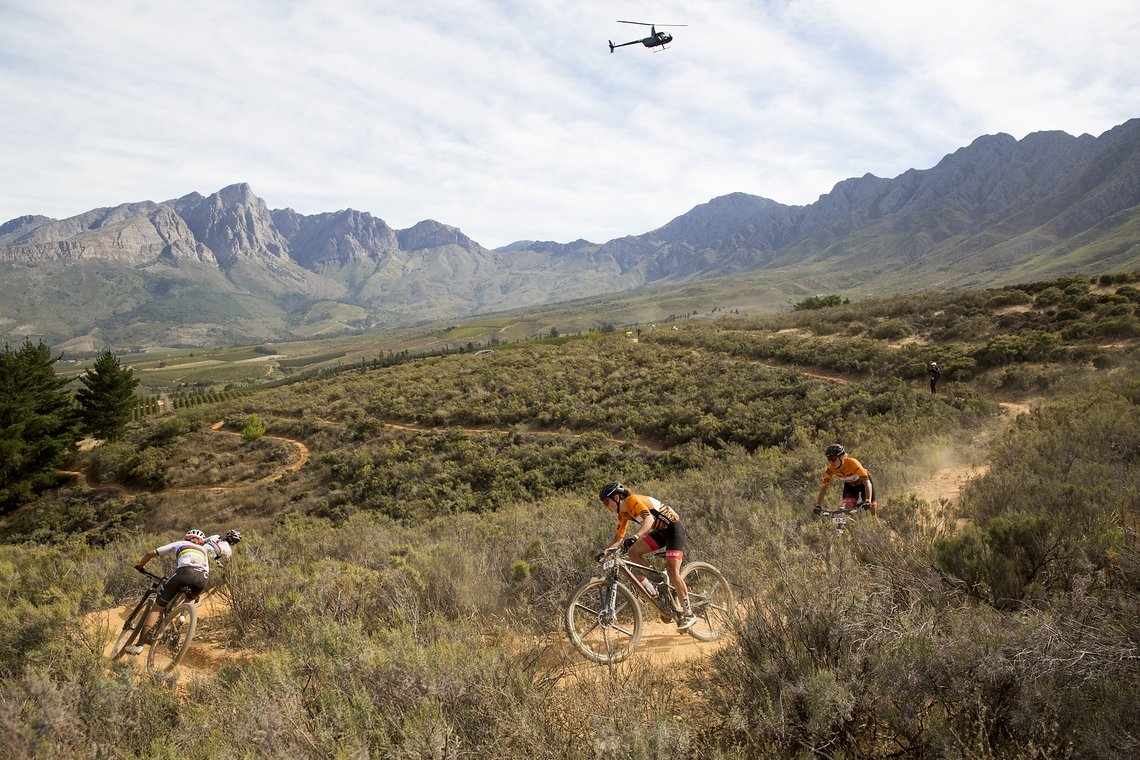 Riders during Stage 1 of the 2024 Absa Cape Epic Mountain Bike stage race from Saronsberg Wine Estate to Saronsberg Wine Estate, Tulbagh, South Africa on the 18th March 2024. Photo by Sam Clark/Cape Epic
PLEASE ENSURE THE APPROPRIATE CREDIT IS GIVEN 