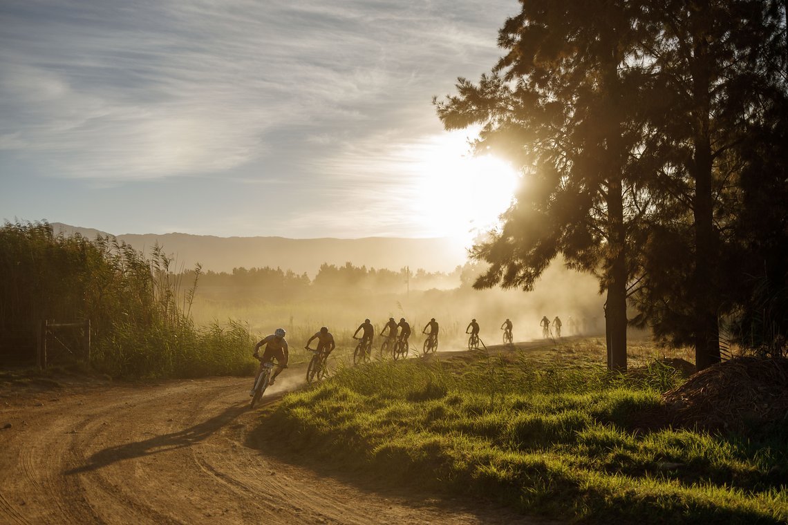 Riders during Stage 1 of the 2024 Absa Cape Epic Mountain Bike stage race from Saronsberg Wine Estate to Saronsberg Wine Estate, Tulbagh, South Africa on the 18th March 2024. Photo by Nick Muzik/Cape Epic
PLEASE ENSURE THE APPROPRIATE CREDIT IS GIVEN