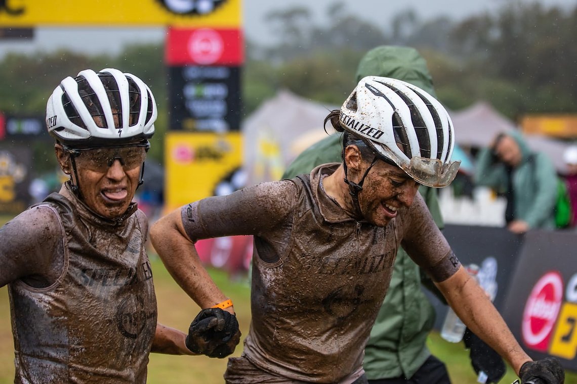 Katerina Nash and Sofia Gomez Villafane	during stage 6 of the 2023 Absa Cape Epic Mountain Bike stage race held at Lourensford Wine Estate in Somerset West South Africa on the 25th March 2023 Photo by Dom Barnardt / Cape Epic