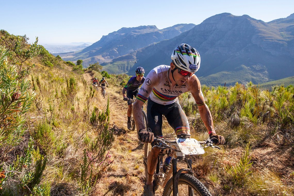 Andreas Seewald and Martin Stošek during stage 1 of the 2022 Absa Cape Epic Mountain Bike stage race from Lourensford Wine
Estate to Lourensford Wine Estate, South Africa on the 21st March 2022. Photo Sam Clark/Cape Epic