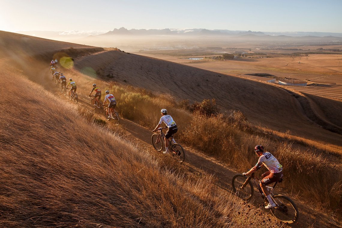 Riders during Stage 1 of the 2025 Absa Cape Epic Mountain Bike stage race held at Meerendal Wine Estate, Cape Town, South Africa on the 17th March 2025. Photo by Sam Clark/Cape Epic
PLEASE ENSURE THE APPROPRIATE CREDIT IS GIVEN TO THE PHOTOGRAPHER AN