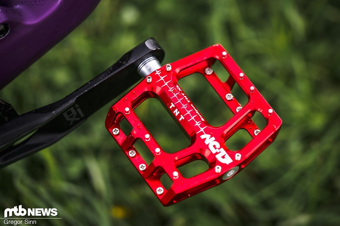 Die montierten NC-17 Sudpin Flatpedale sorgen für massig Grip in ruppigen Wurzelfeldern.