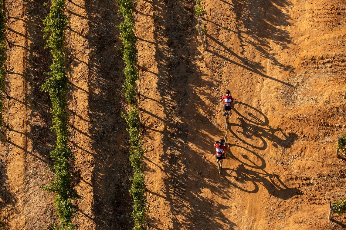 Mariske Strauss and Candice Lill of Faces Rola during stage 1 of the 2022 Absa Cape Epic Mountain Bike stage race from Lourensford Wine Estate to Lourensford Wine Estate, South Africa on the 21st March 2022. Photo by Gary Perkin