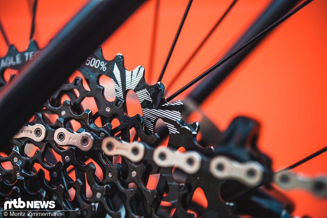 Der SRAM GX Eagle-Antrieb stellt wie bekannt eine Bandbreite von 500 % zur Verfügung.