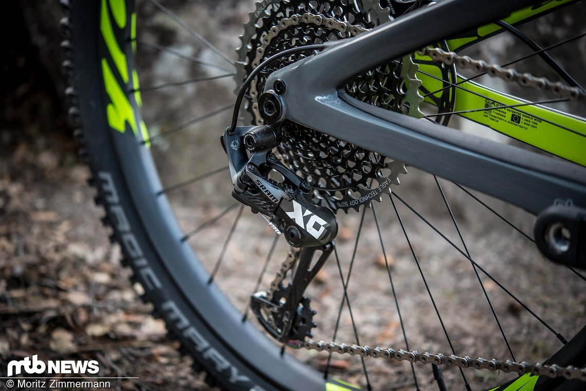 Das SRAM X01 Eagle-Schaltwerk hat wie gewohnt sehr knackig die Gänge gewechselt und eine ausreichend große Bandbreite bereitgestellt.