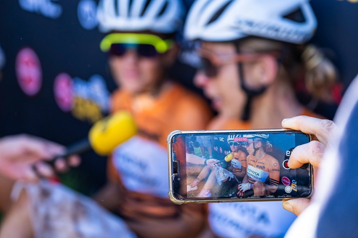 Annika Langvad and Sofia Villifane take the win during Stage 1 of the 2025 Absa Cape Epic Mountain Bike stage race held at Meerendal Wine Estate, Cape Town, South Africa on the 17th March 2025. Photo by Dom Barnardt/Cape Epic
PLEASE ENSURE THE APPROP