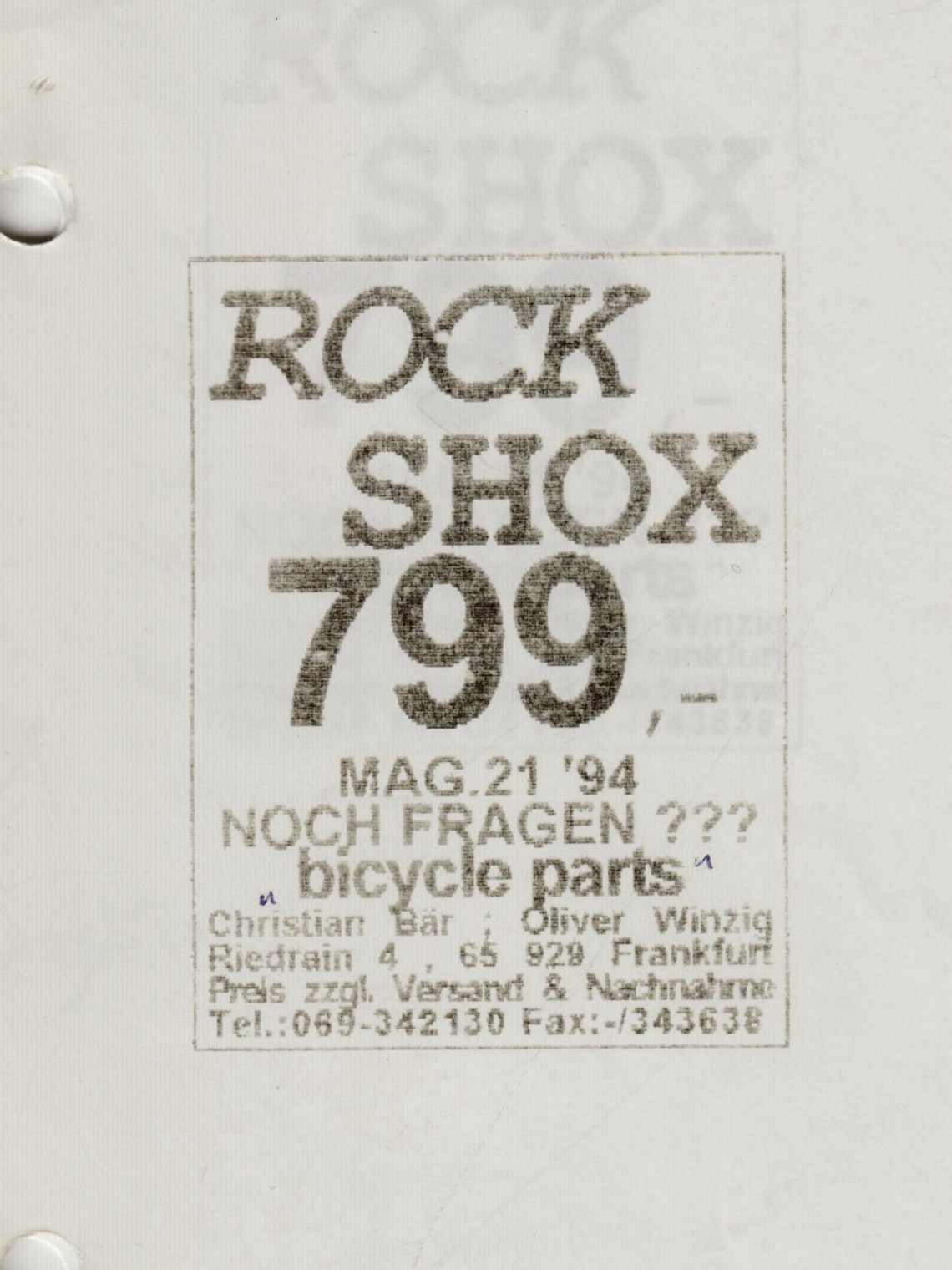 So wurde schon sehr früh die allererste Anzeige in einer Zeitschrift veröffentlicht – selbstverständlich für die RockShox Mag 21!