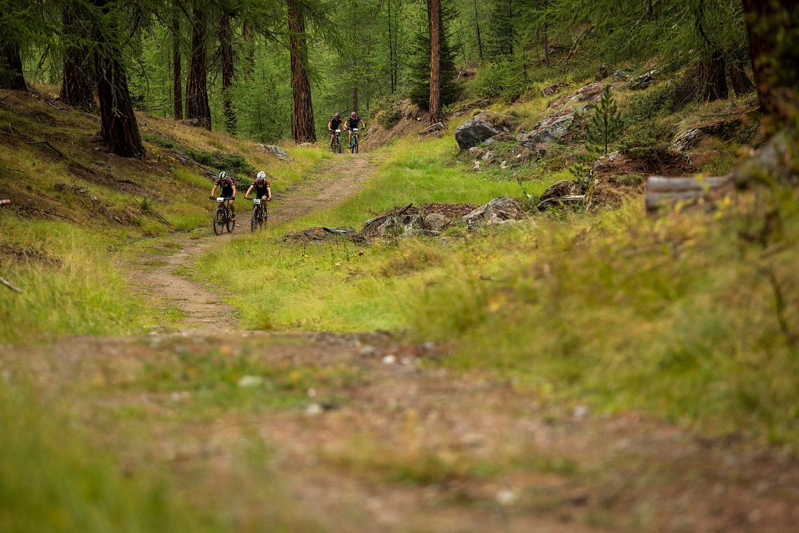Riders during Stage 4 of the 2018 Perskindol Swiss Epic held from Grächen to Zermatt, Valais, Switzerland on 14 September 2018. Photo by Nick Muzik. PLEASE ENSURE THE APPROPRIATE CREDIT IS GIVEN TO THE PHOTOGRAPHER