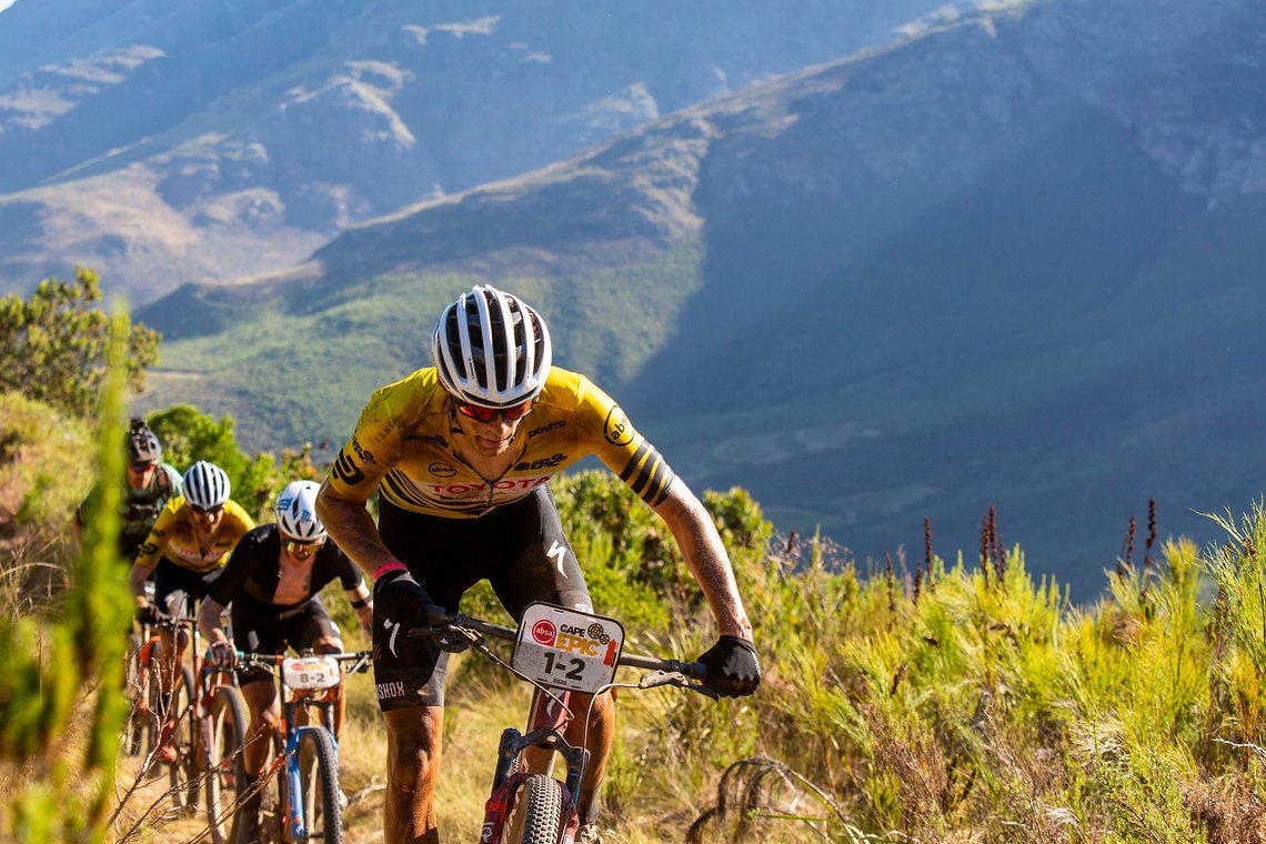 Christopher Blevins during stage 1 of the 2022 Absa Cape Epic Mountain Bike stage race from Lourensford Wine
Estate to Lourensford Wine Estate, South Africa on the 21st March 2022. Photo Sam Clark/Cape Epic