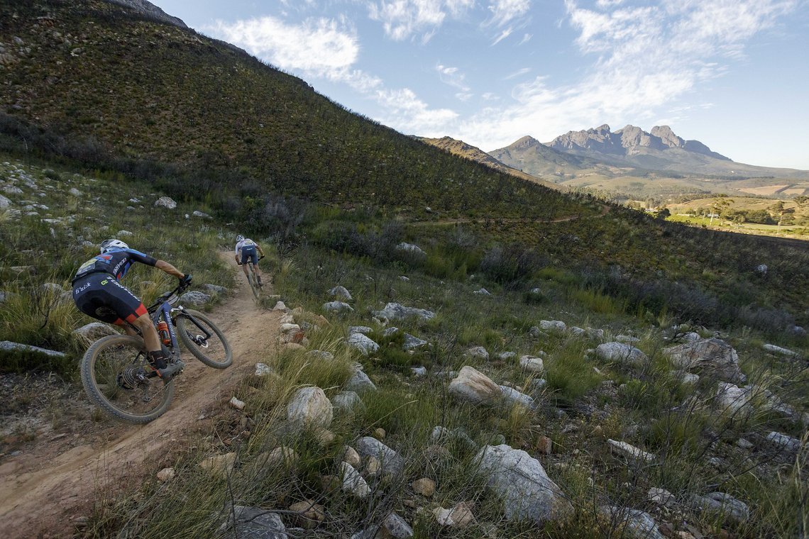Riders during Stage 5 of the 2024 Absa Cape Epic Mountain Bike stage race from CPUT, Wellington to CPUT, Wellington, South Africa on 22 March 2024. Photo by Nick Muzik/Cape Epic
PLEASE ENSURE THE APPROPRIATE CREDIT IS GIVEN TO THE PHOTOGRAPHER AND AB