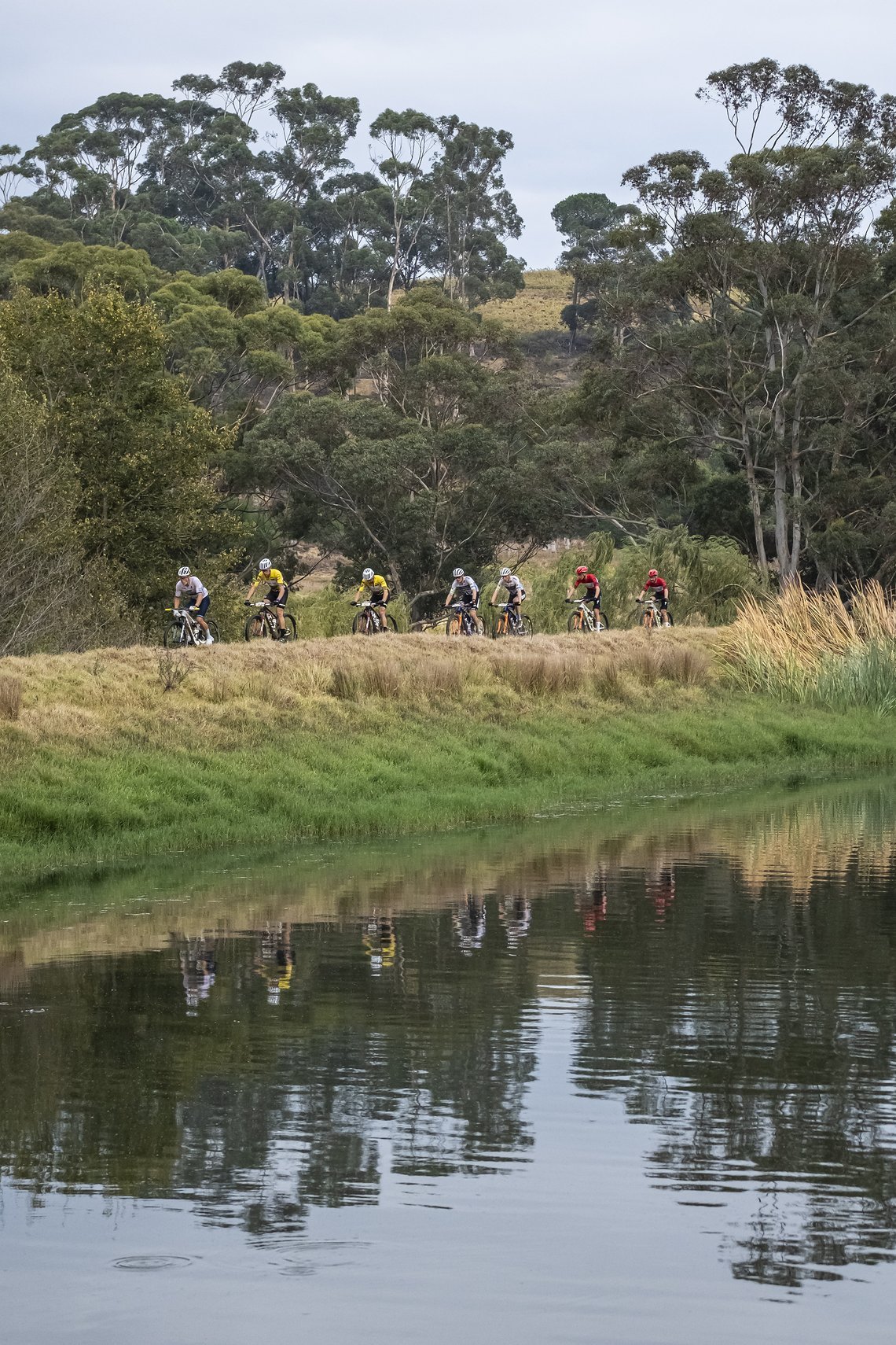 Elite lead men during Stage 5 of the 2025 Absa Cape Epic Mountain Bike stage race held from Fairview, Paarl, to Lourensford Wine Estate, Somerset West, Cape Town, South Africa on the 21st March 2025. Photo by Dom Barnardt/Cape Epic
PLEASE ENSURE THE 
