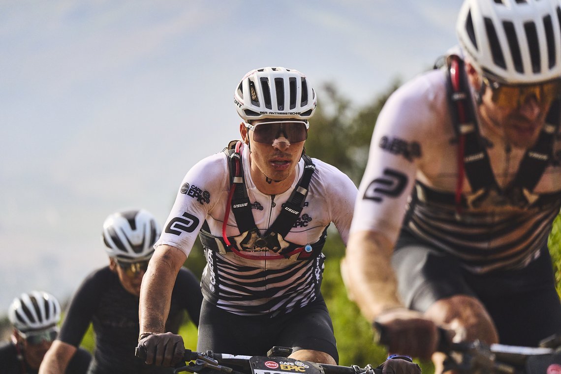 during Stage 4 of the 2025 Absa Cape Epic Mountain Bike stage race held at Fairview, Paarl, Cape Town, South Africa on the 20th March 2025. Photo by Michael Chiaretta/Cape Epic
PLEASE ENSURE THE APPROPRIATE CREDIT IS GIVEN TO THE PHOTOGRAPHER AND ABS