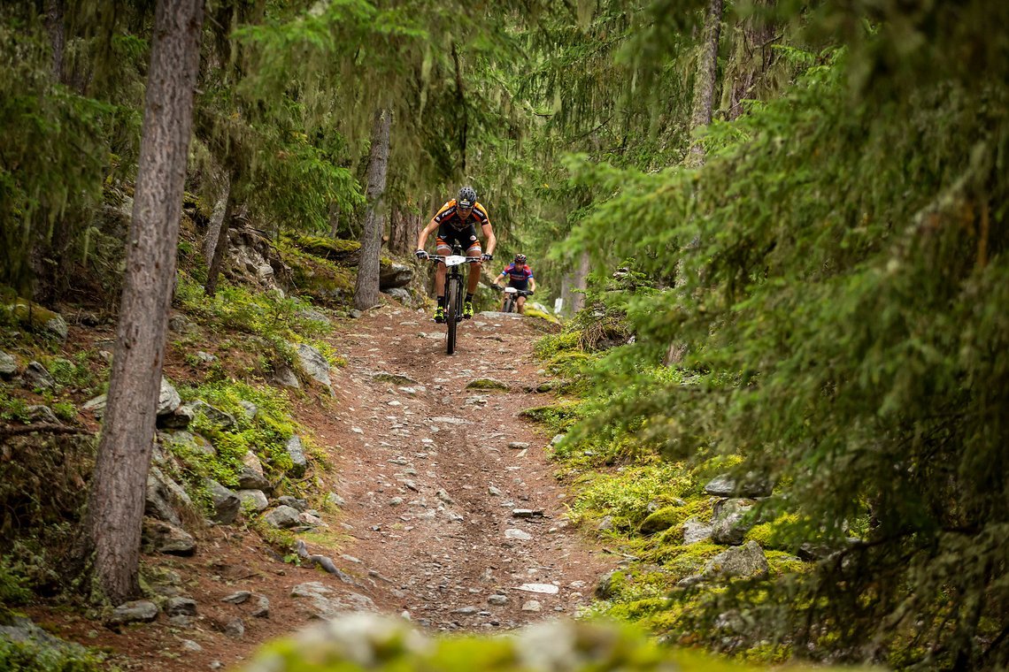 Thomas Litscher of JB Brunex Felt Factory Racing leads the way during Stage 4 of the 2018 Perskindol Swiss Epic held from Grächen to Zermatt, Valais, Switzerland on 14 September 2018. Photo by Nick Muzik. PLEASE ENSURE THE APPROPRIATE CREDIT IS GIVEN