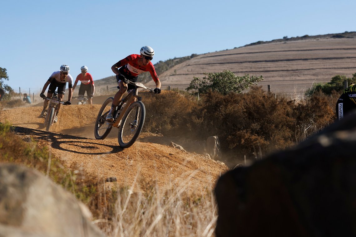 during Stage 1 of the 2025 Absa Cape Epic Mountain Bike stage race held at Meerendal Wine Estate, Cape Town, South Africa on the 17th March 2025. Photo by Nick Muzik/Cape Epic
PLEASE ENSURE THE APPROPRIATE CREDIT IS GIVEN TO THE PHOTOGRAPHER AND ABSA