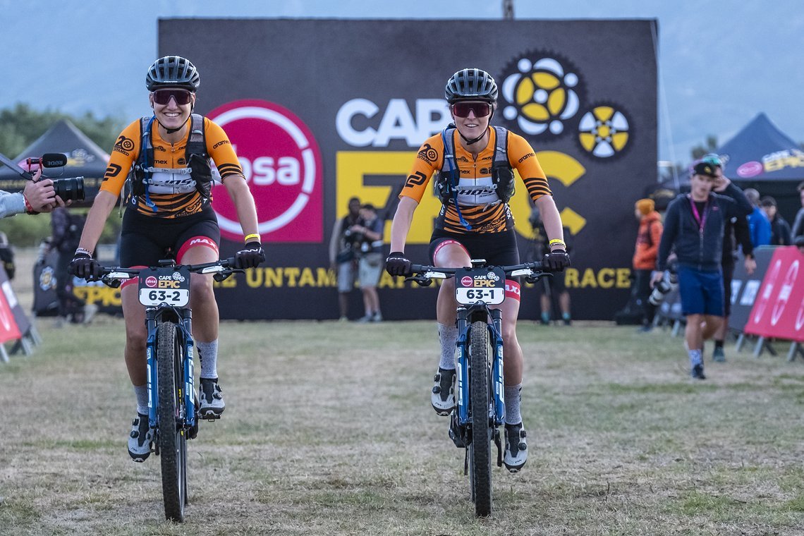 Nicole Koller and Anne Terpstra during Stage 1 of the 2024 Absa Cape Epic Mountain Bike stage race from Saronsberg Wine Estate to Saronsberg Wine Estate, Tulbagh, South Africa on the 18th March 2024. Photo by Dominic Barnardt / Cape Epic
PLEASE ENSUR