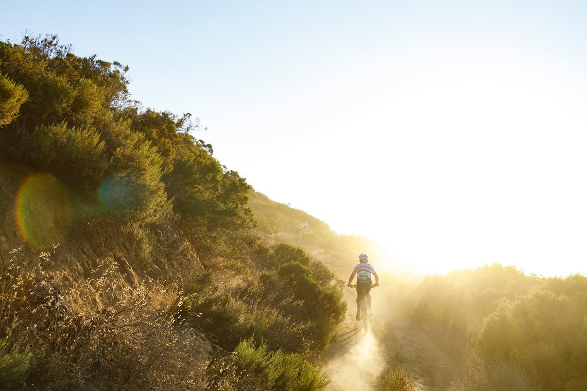 during Stage 1 of the 2025 Absa Cape Epic Mountain Bike stage race held at Meerendal Wine Estate, Cape Town, South Africa on the 17th March 2025. Photo by Nick Muzik/Cape Epic
PLEASE ENSURE THE APPROPRIATE CREDIT IS GIVEN TO THE PHOTOGRAPHER AND ABSA