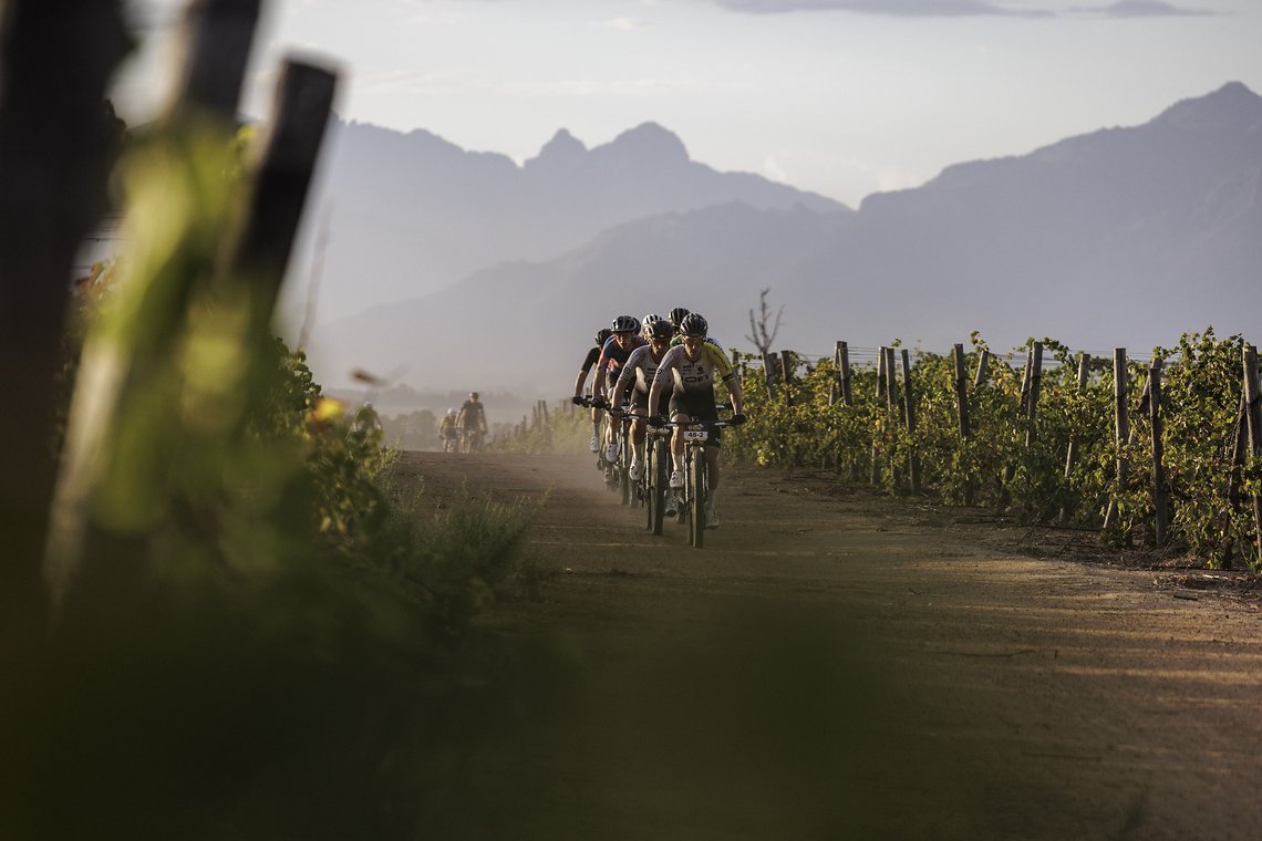 during Stage 4 of the 2025 Absa Cape Epic Mountain Bike stage race held at Fairview, Paarl, Cape Town, South Africa on the 20th March 2025. Photo by Nick Muzik/Cape Epic
PLEASE ENSURE THE APPROPRIATE CREDIT IS GIVEN TO THE PHOTOGRAPHER AND ABSA CAPE 