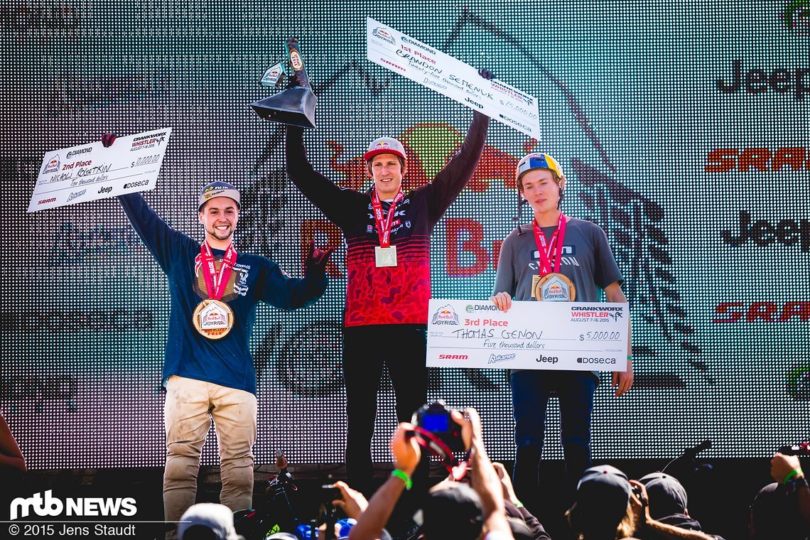Podium: Brandon Semenuk vor Nicholi Rogatkin und Thomas Genon