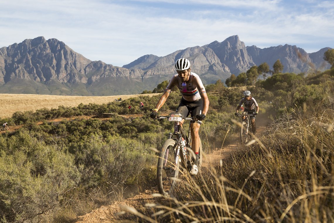 Riders during Stage 1 of the 2024 Absa Cape Epic Mountain Bike stage race from Saronsberg Wine Estate to Saronsberg Wine Estate, Tulbagh, South Africa on the 18th March 2024. Photo by Sam Clark/Cape Epic
PLEASE ENSURE THE APPROPRIATE CREDIT IS GIVEN 